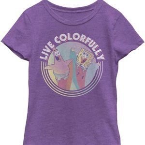 NICKELODEON Girls Purple T-Shirt XS (3/4) Spongebob Squarepants Live Colorfully